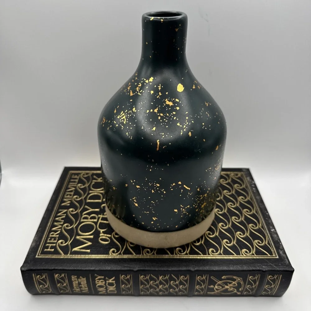 Hearth & Hand Magnolia Vase Deep‎ Teal & Gold Flecks Modern Farmhouse Decor Fall